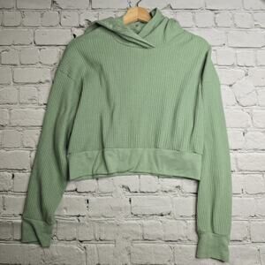 Noize Rubi Ribbed Cropped Hoodie Green Sage Dropped‎ Shoulder Loose Fit Size Med